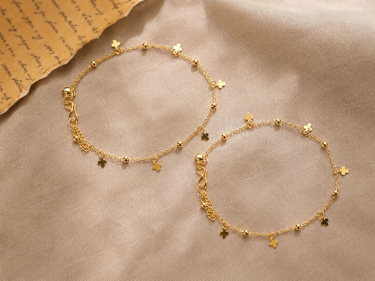 Golden Clover Charm Beaded Anklet