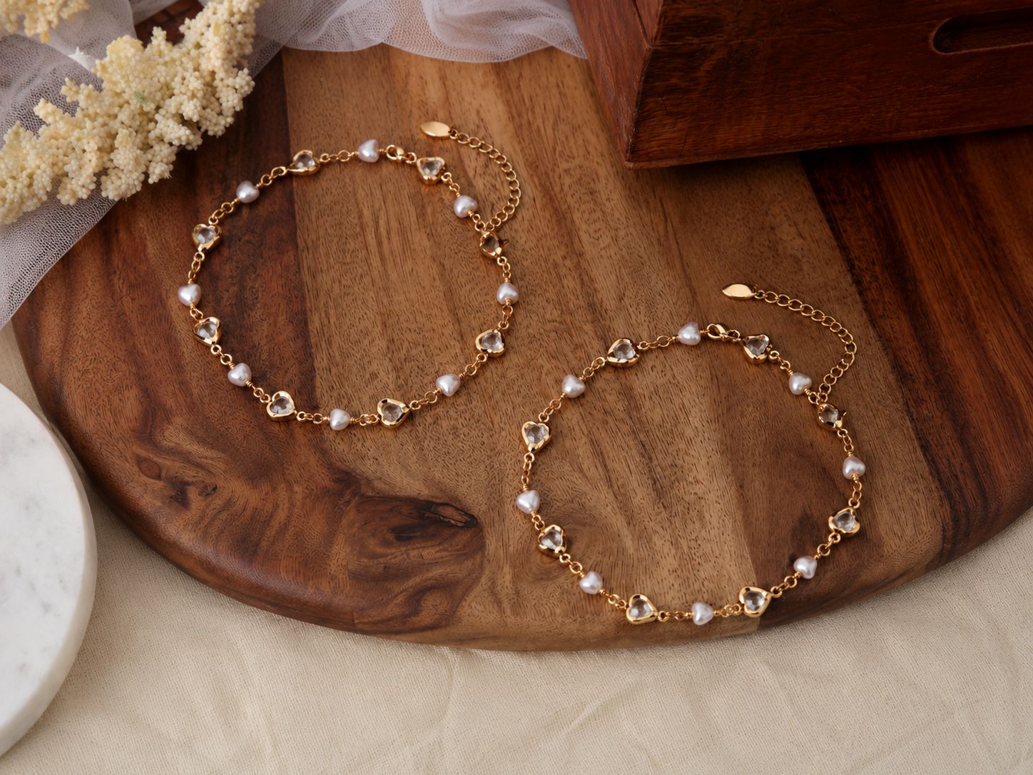 Pearl & Heart Stone Anklet