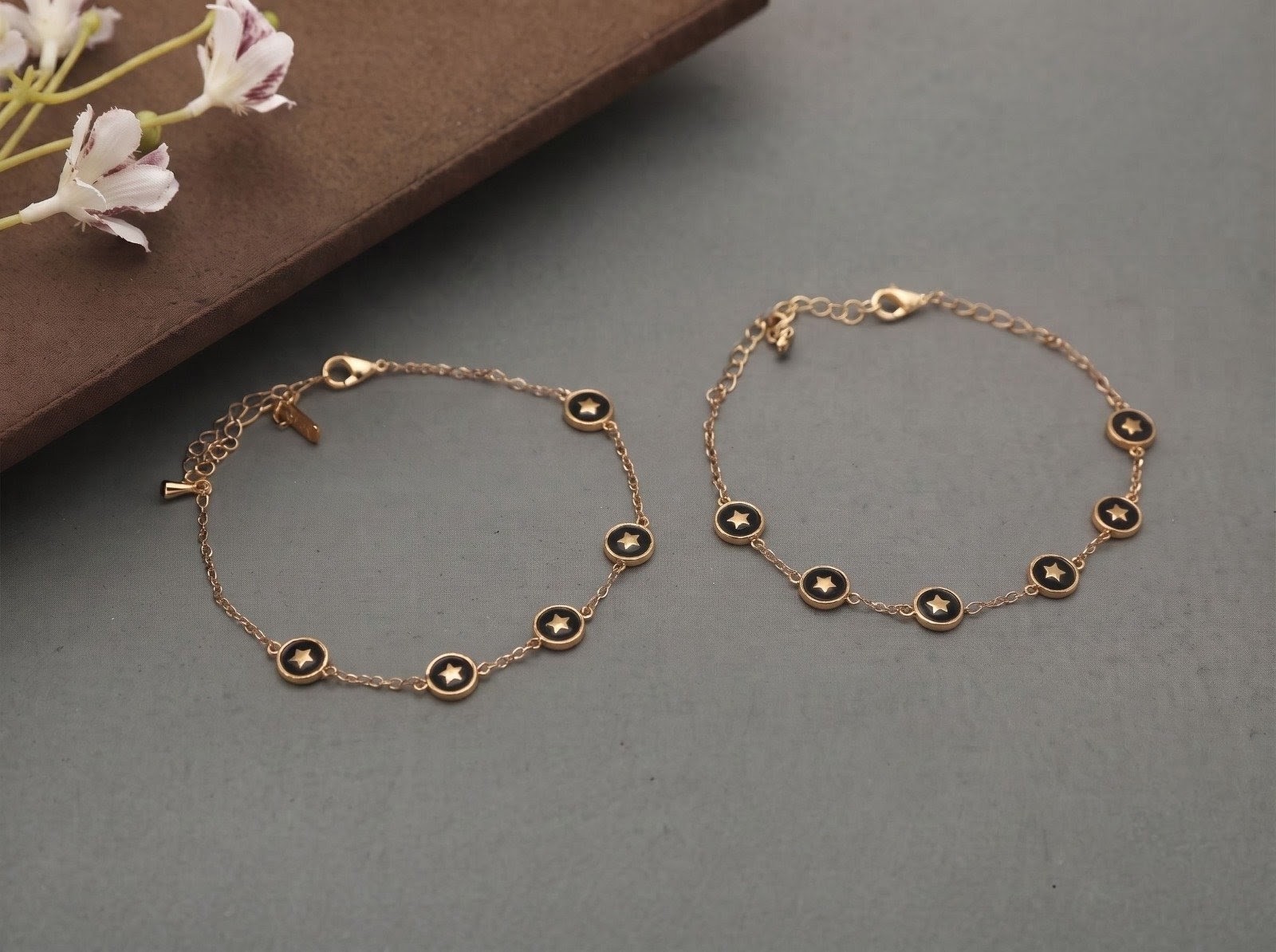 Black Star Charm Gold-Tone Anklet