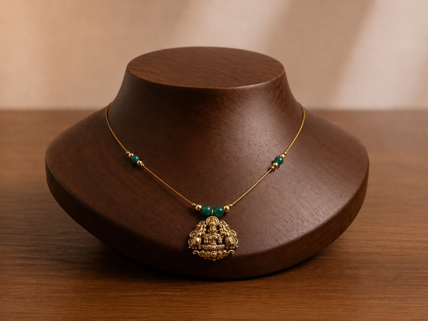 Green Beaded Ganesha Pendant Invisible Chain