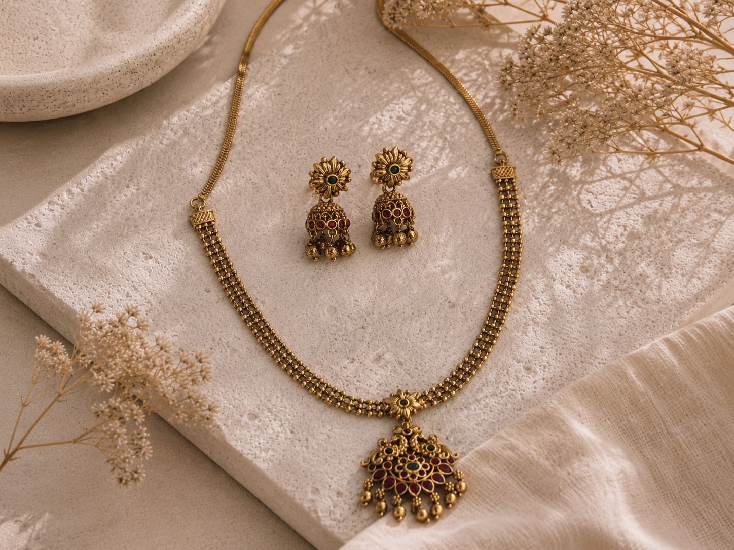 Antique Ruby Emerald  Beaded Haram
