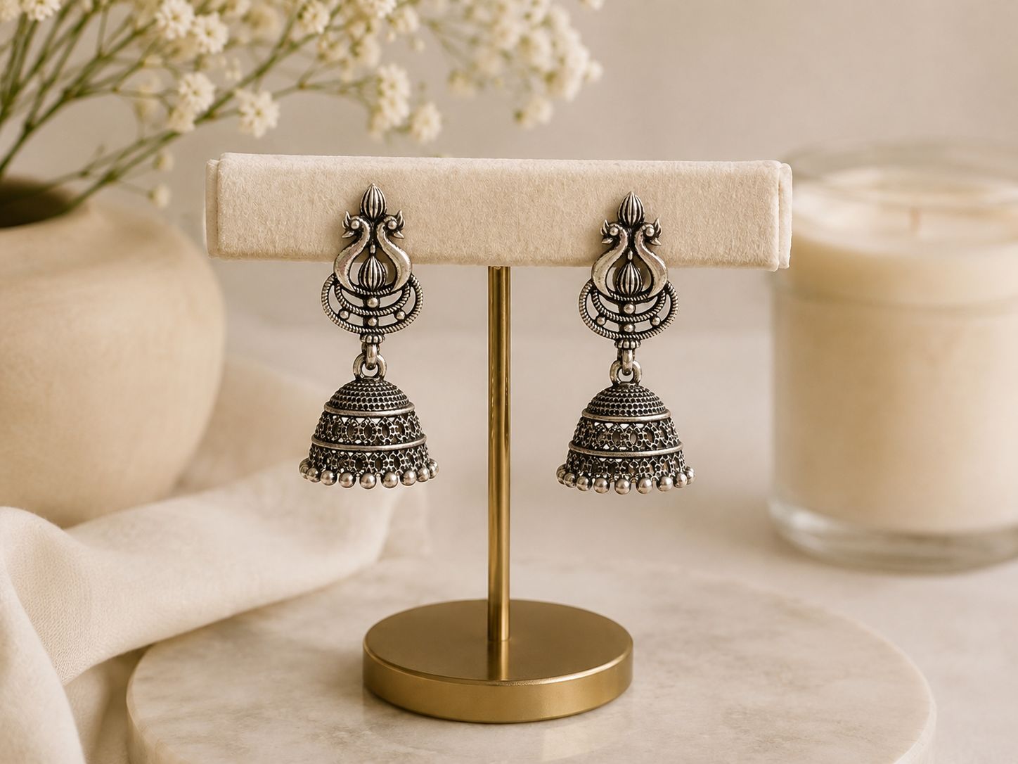 Antique Oxidised Silver Jhumka