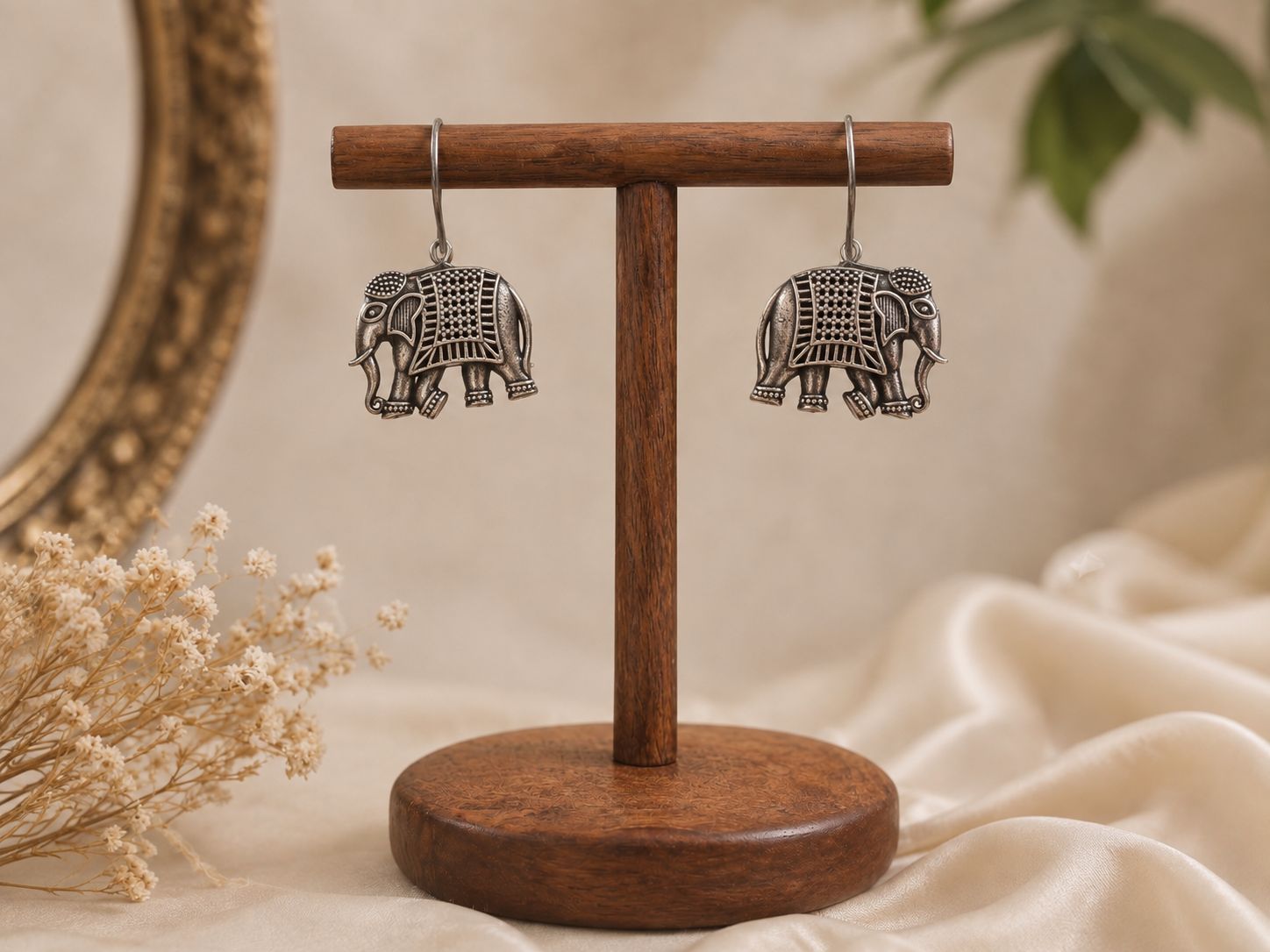 Oxidised Silver Elephant Earrings