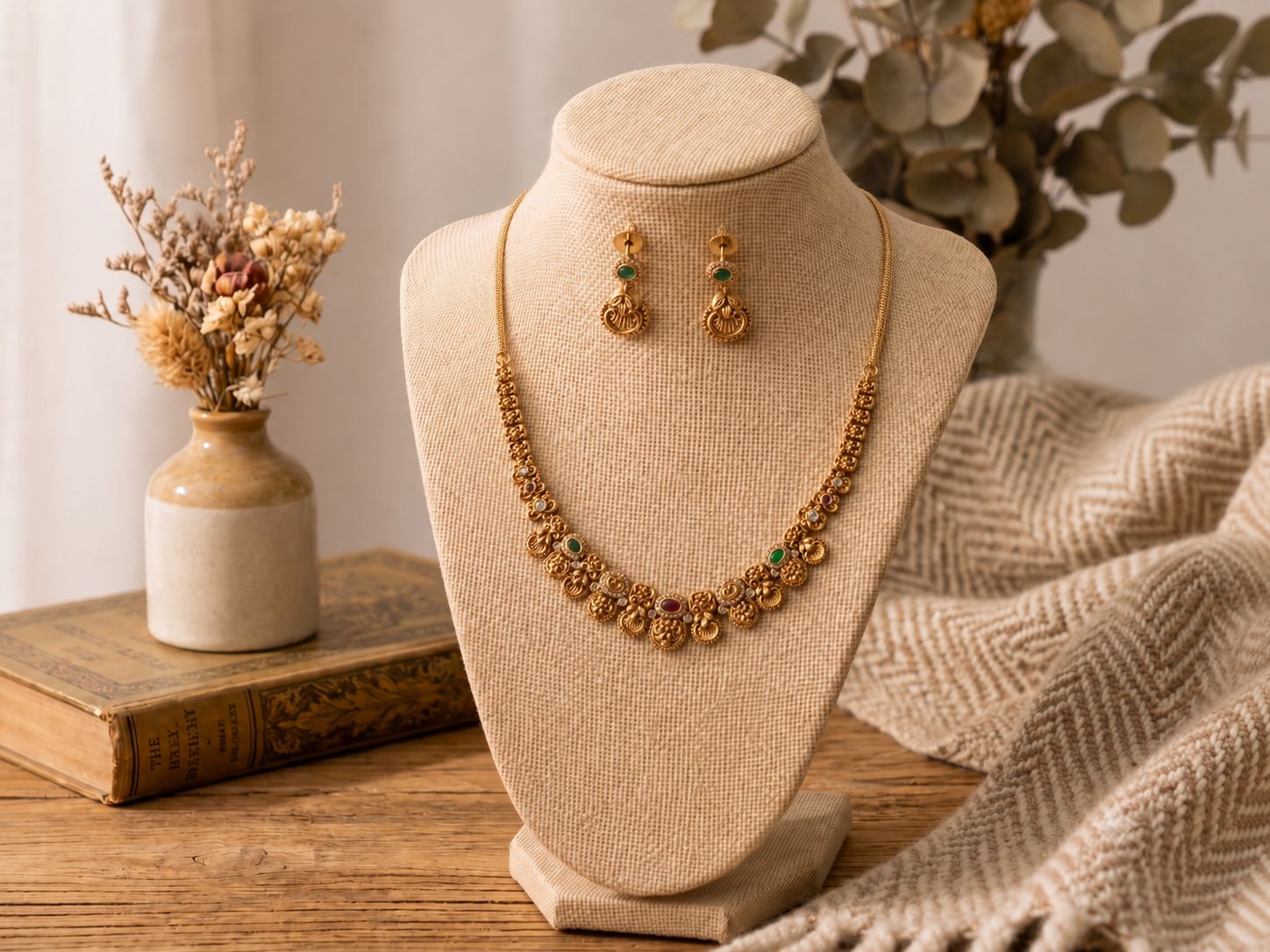 Antique Gold-Tone Floral Necklace