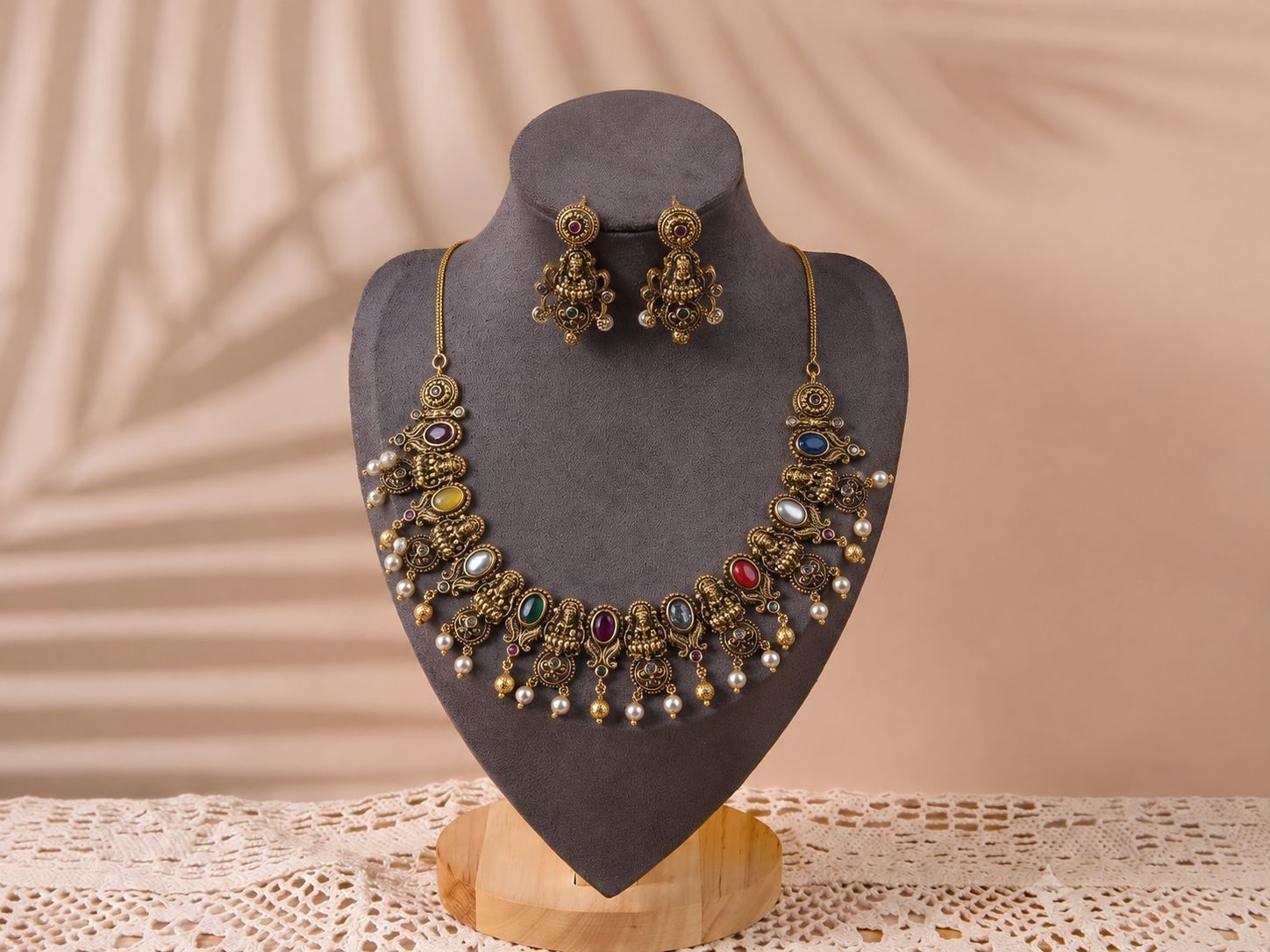 Heritage Navaratna Temple Necklace Set