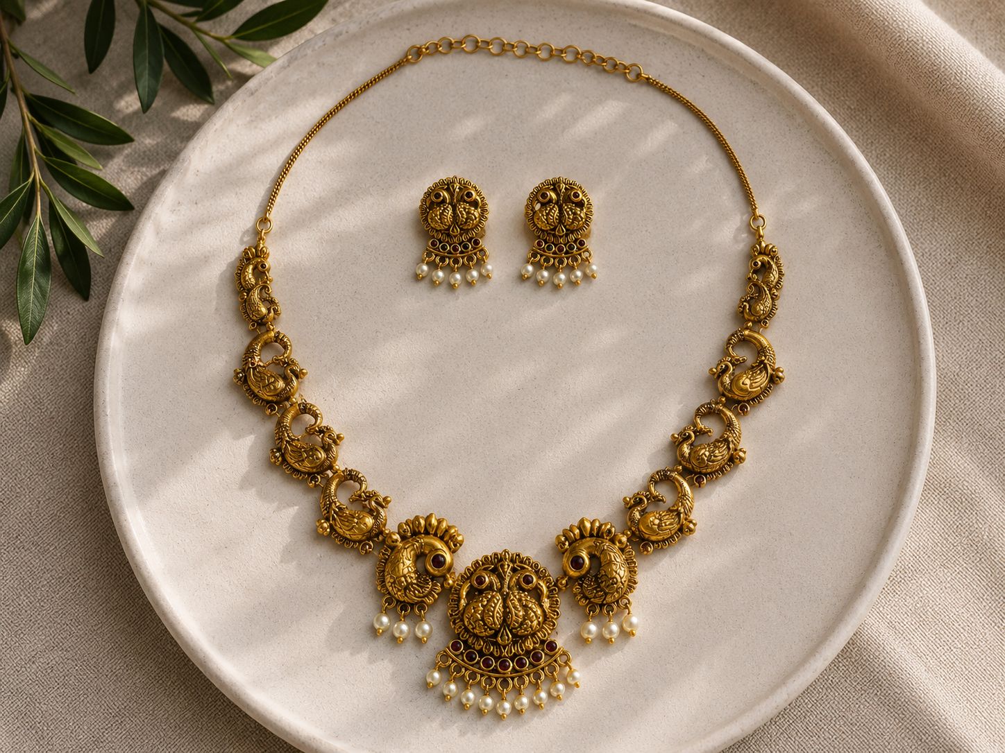 Majestic Gold-Tone Peacock Necklace Set