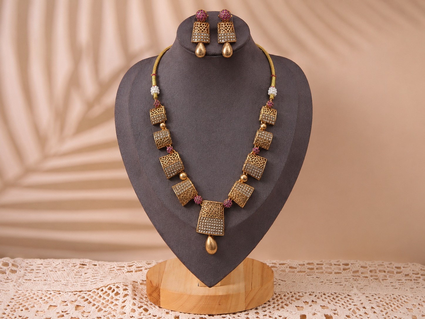 Ruby Geometric Elegance Necklace Set