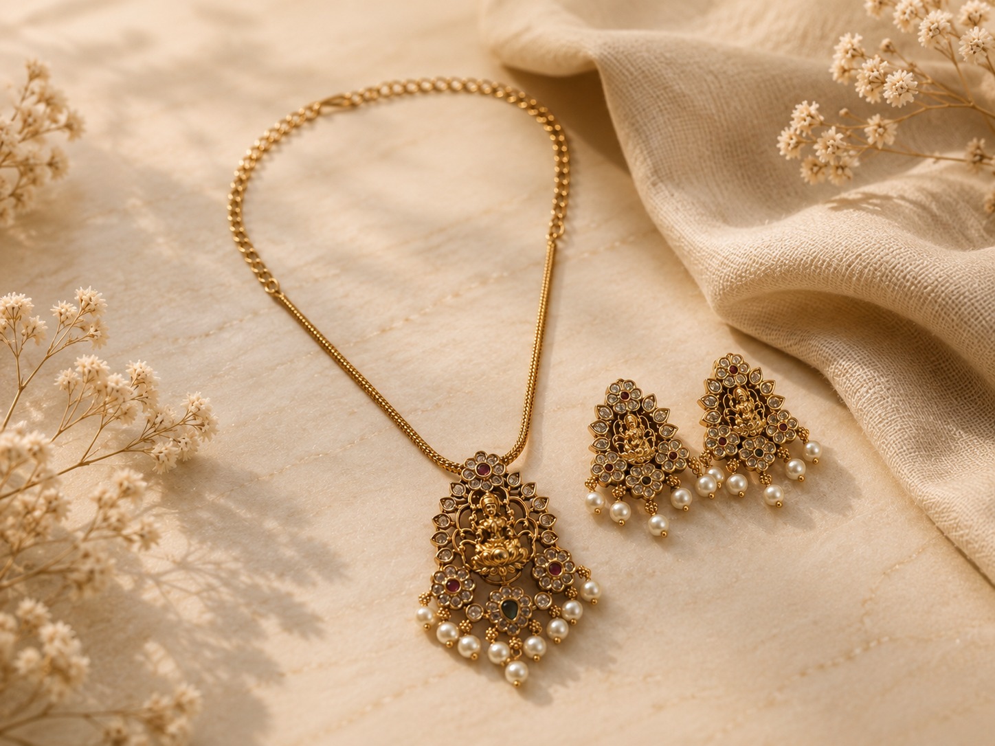Lakshmi Pearl Temple Necklace Set