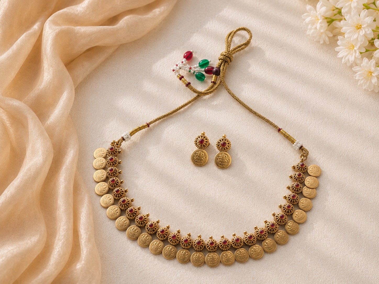 Ruby Coin Layered Necklace Set