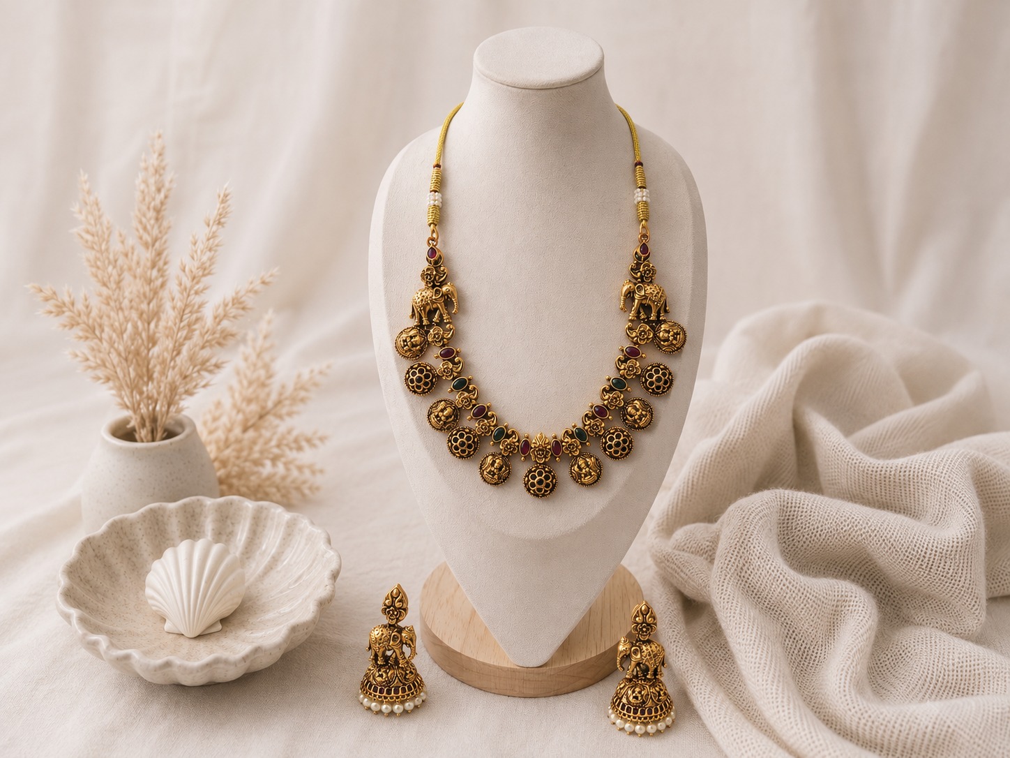 Antique Elephant Temple Necklace Set