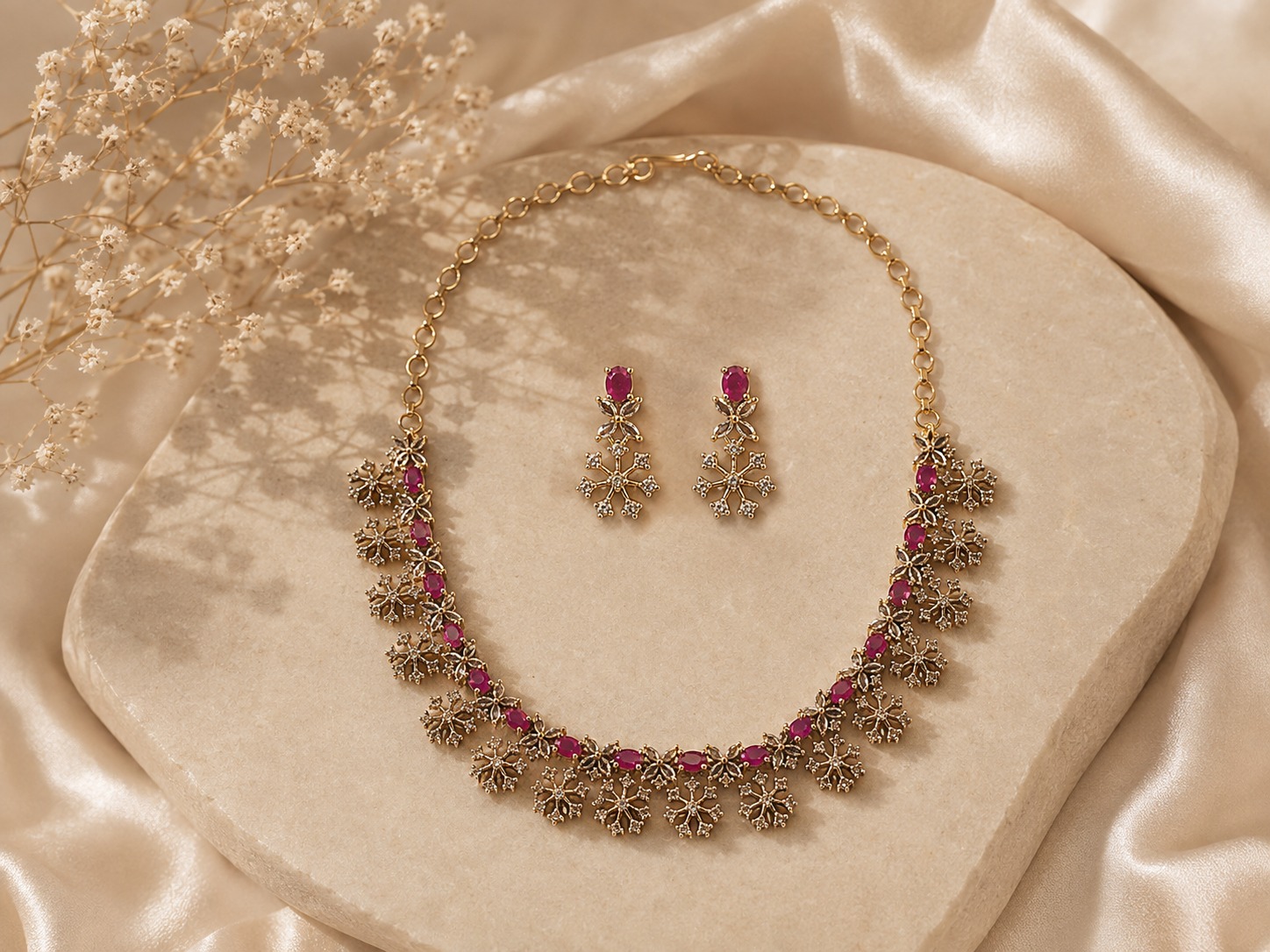 Ruby Floral Necklace Set