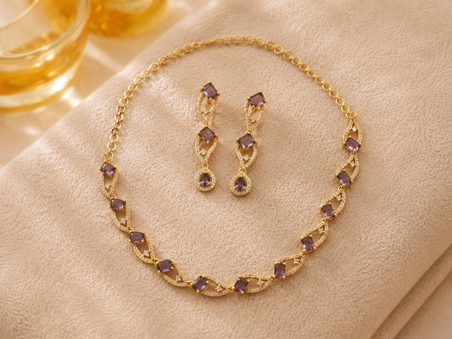 Amethyst Leaf Design Necklace Set