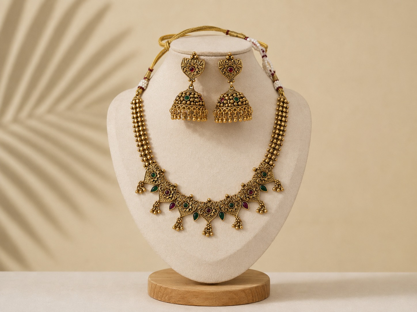 Traditional Floral Necklace & Jhumka Set