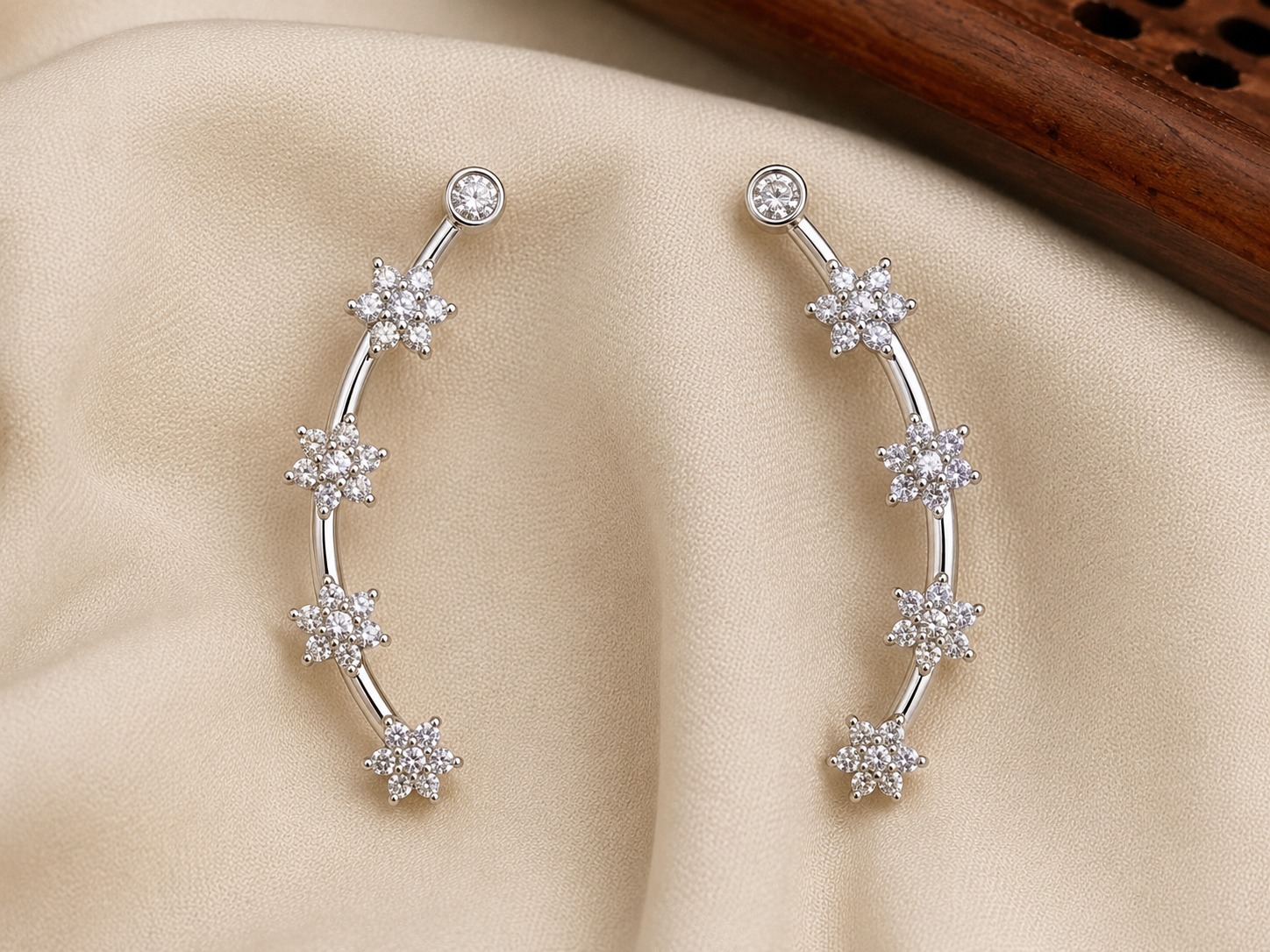Silver Floral Crystal Ear Cuff