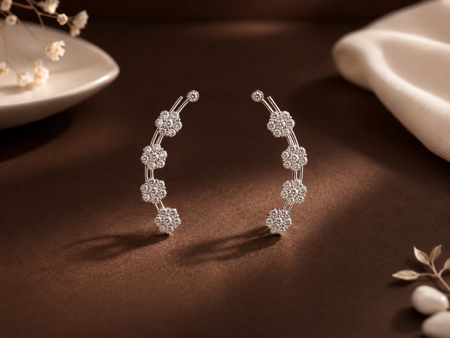 Floral Crystal Cuff Earrings
