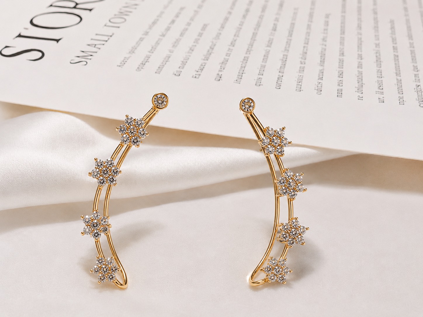 Golden Floral Crystal Cuff Earrings