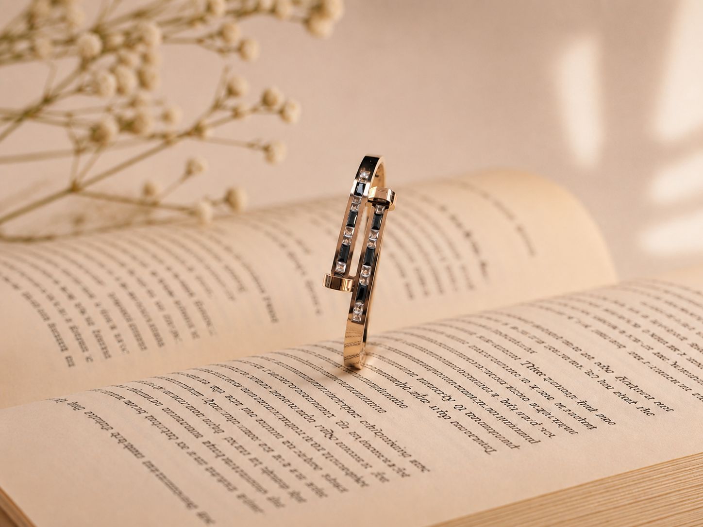 Rose Gold Black & Crystal Geometric Bangle