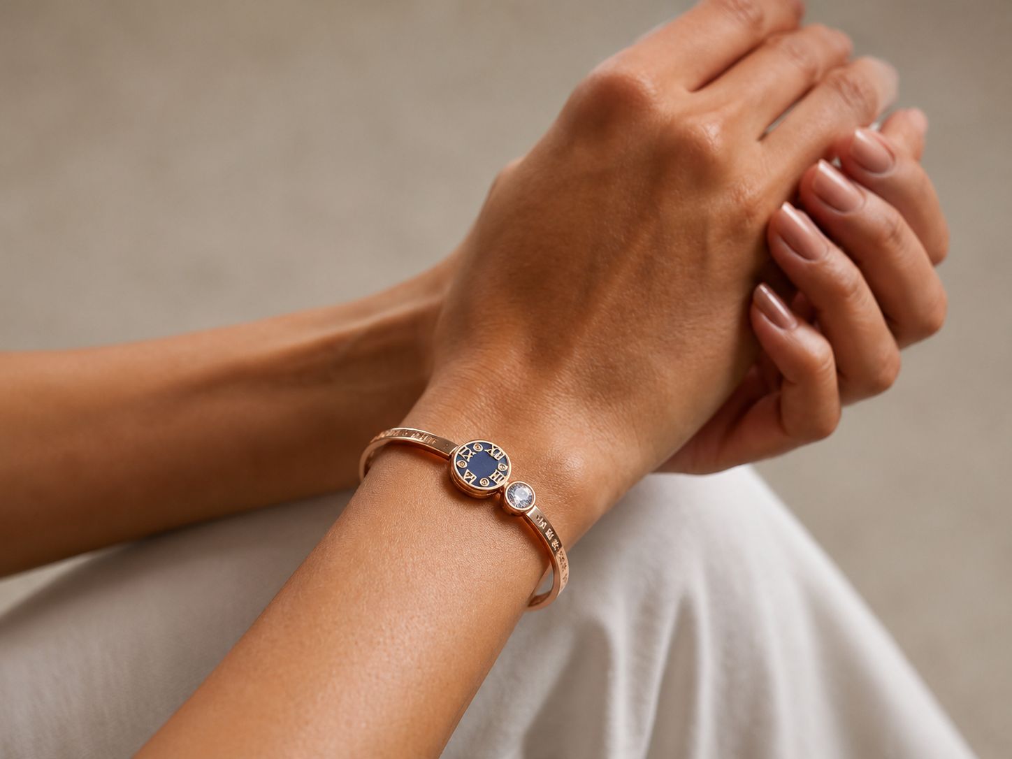 Roman Numeral Crystal Open Bangle