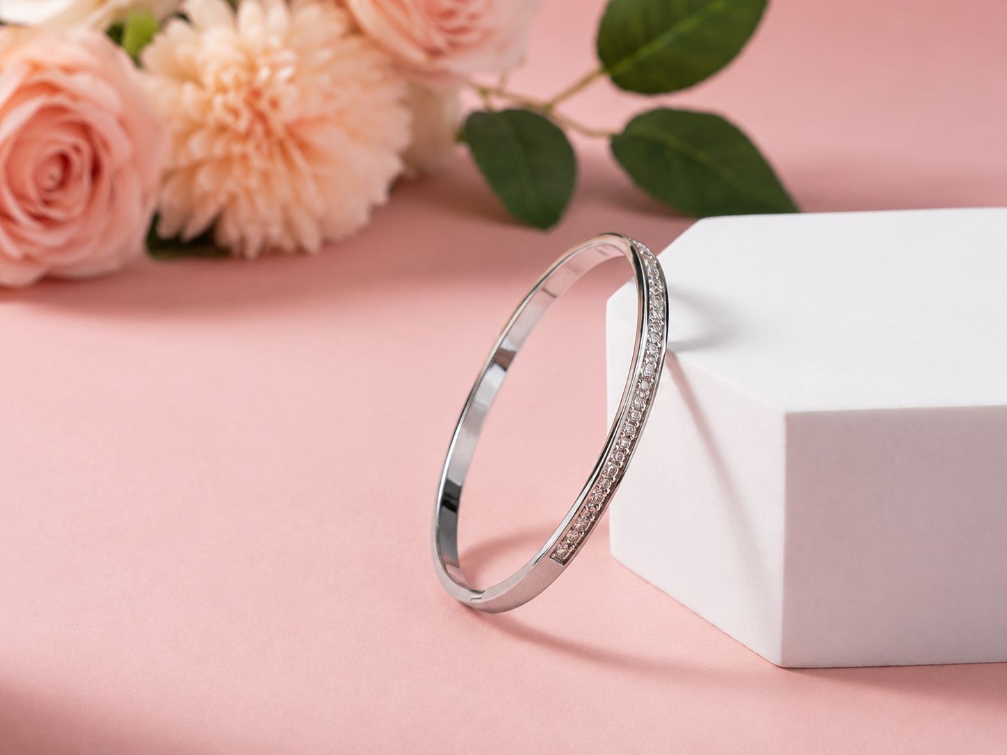 Silver-Tone Full Crystal Slim Bangle