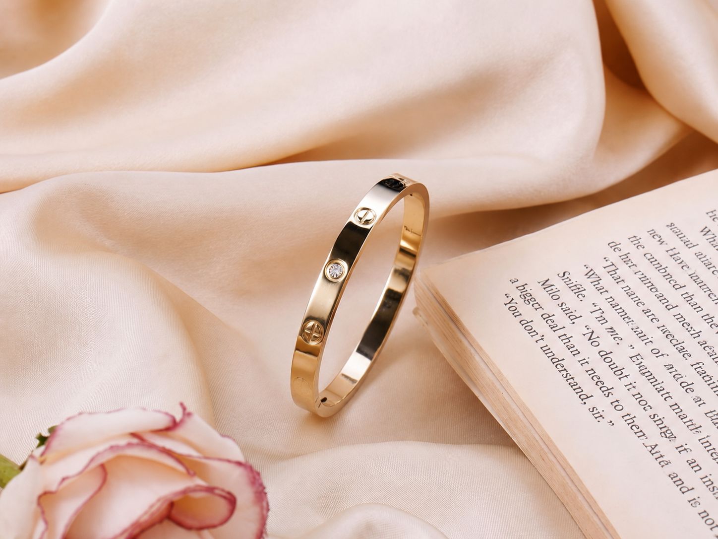 Gold-Finish Crystal Screw Detail Bangle