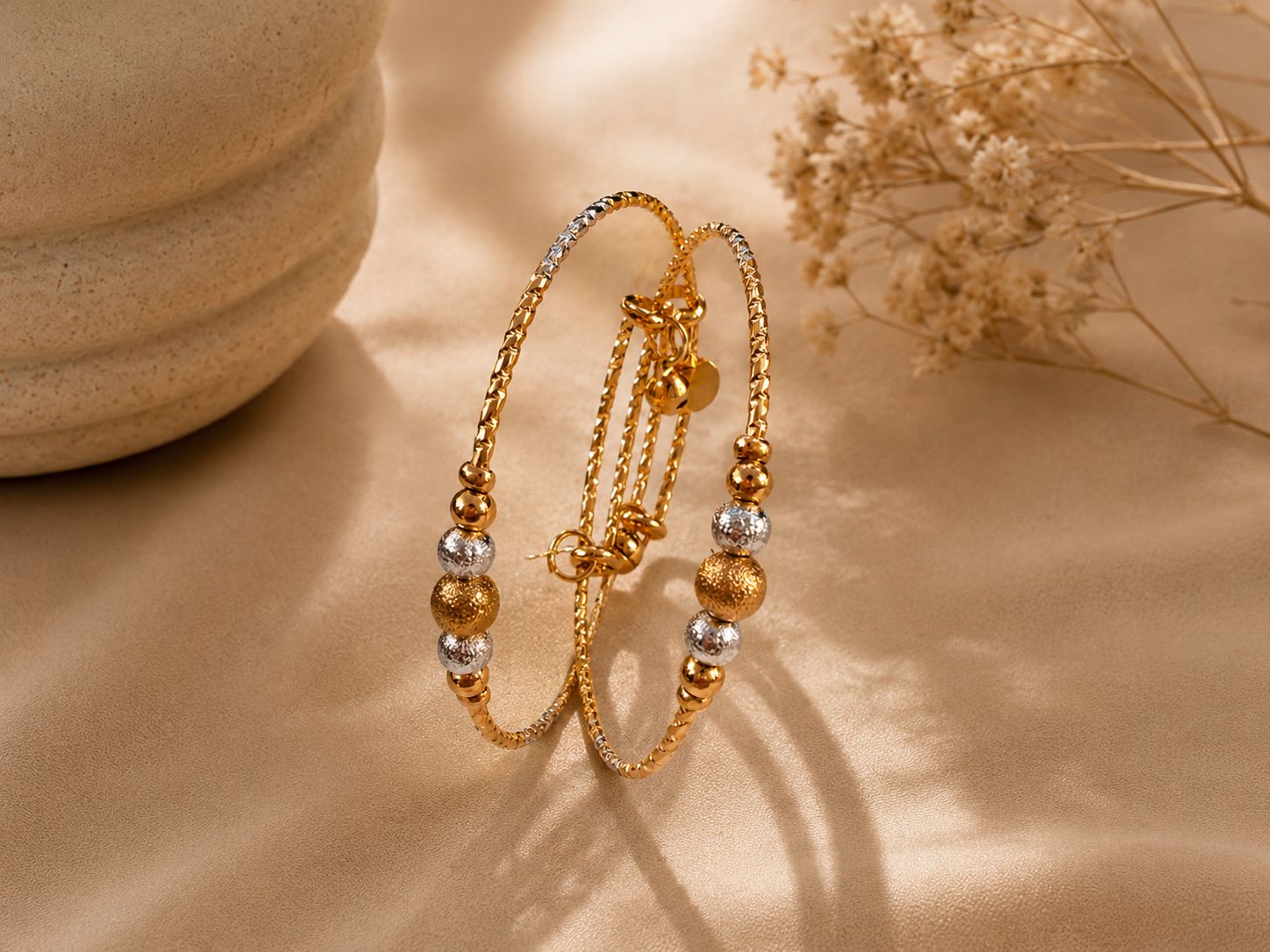 Gold & Silver Beaded Layered Bangle