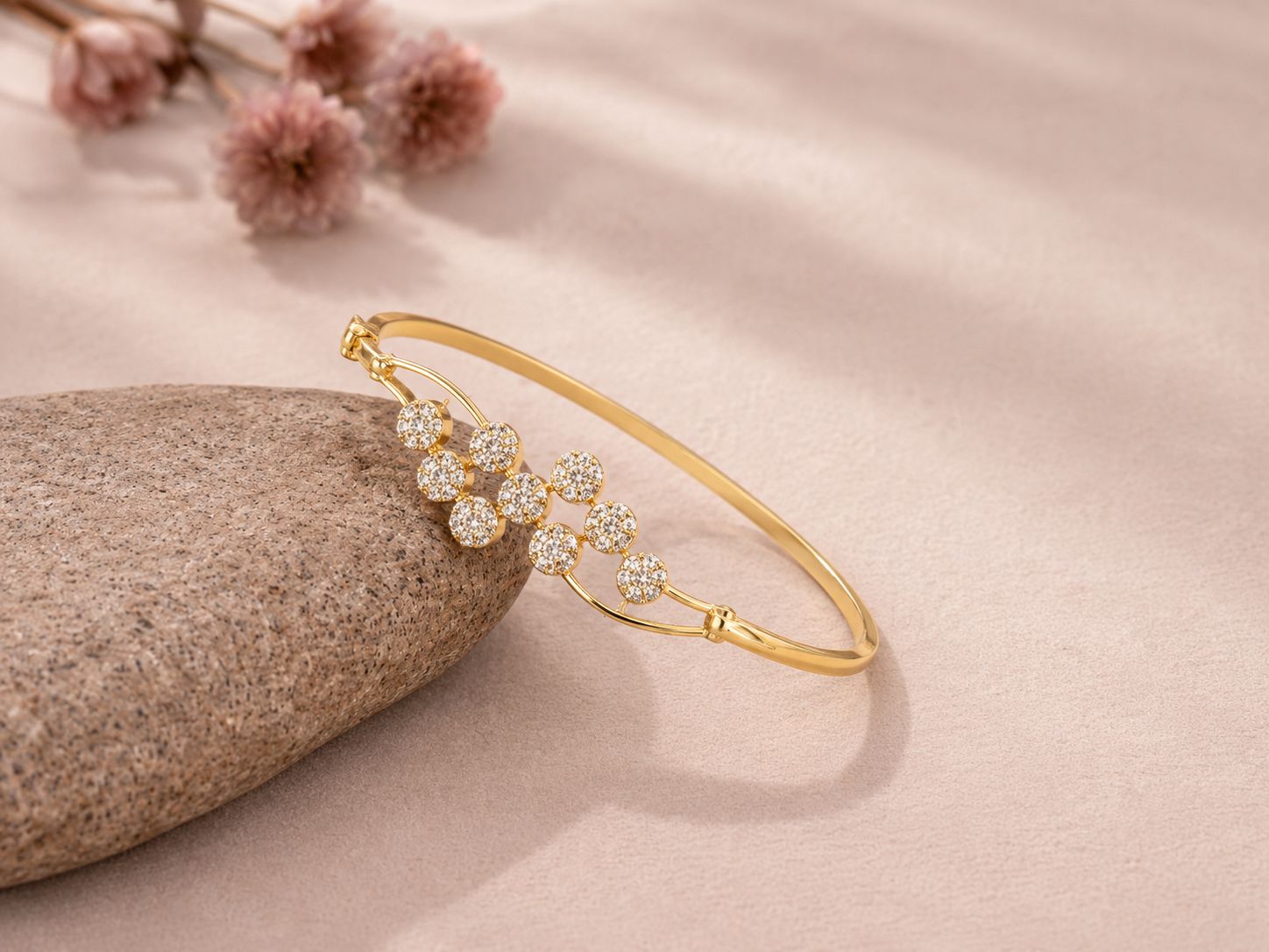 Gold-Finish Sparkling Floral Cuff Bangle