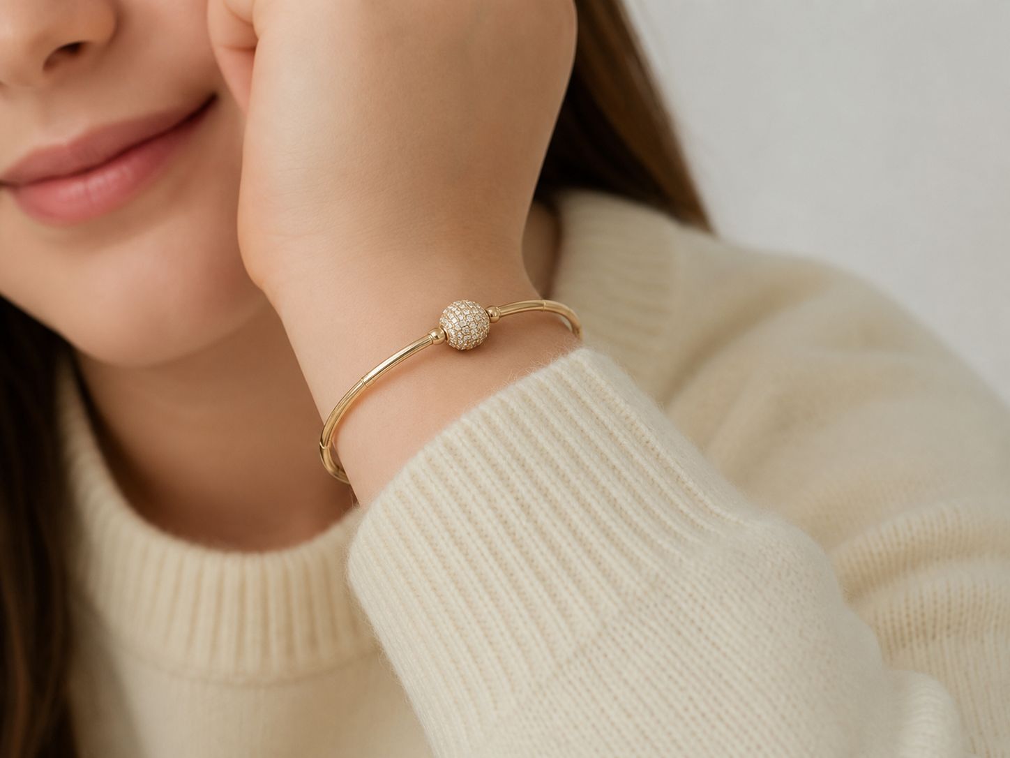 Gold-Finish Crystal Ball Cuff Bangle
