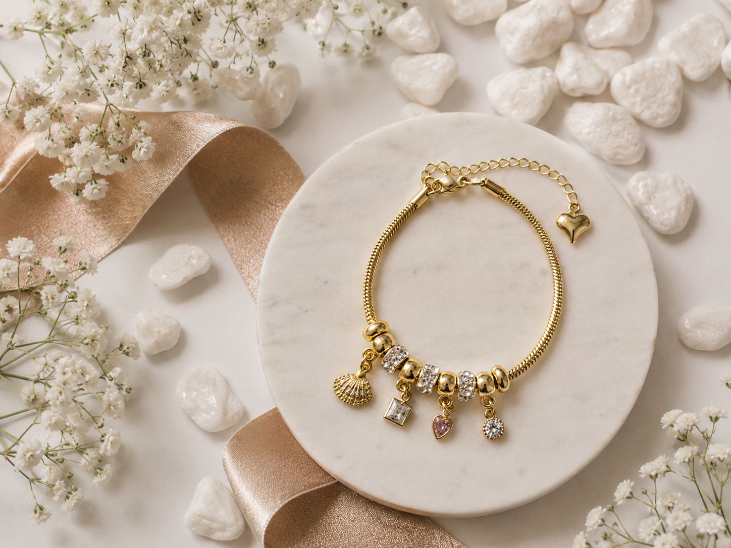 Gold-Finish Multi-Charm Crystal Bracelet