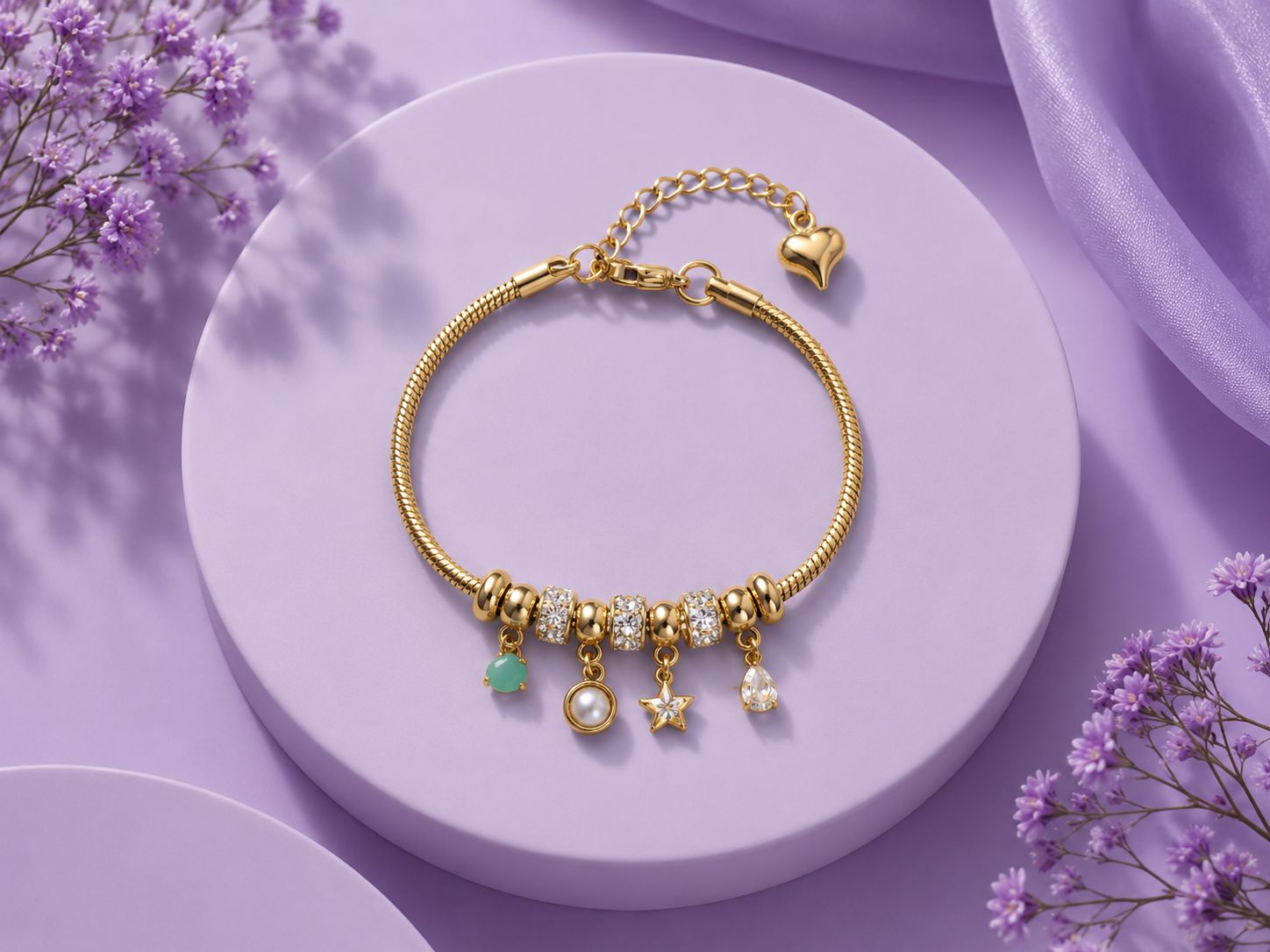 Gold-Finish Crystal Charm Bracelet