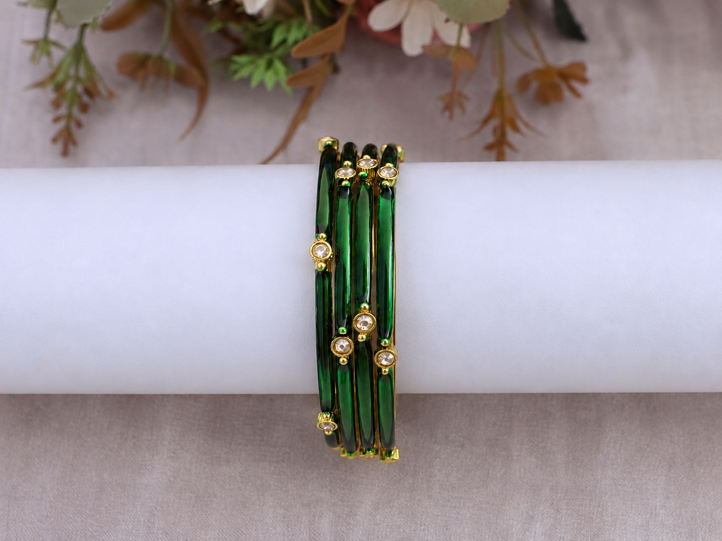 Emerald Green Crystal-Accent Glass-Look Bangles