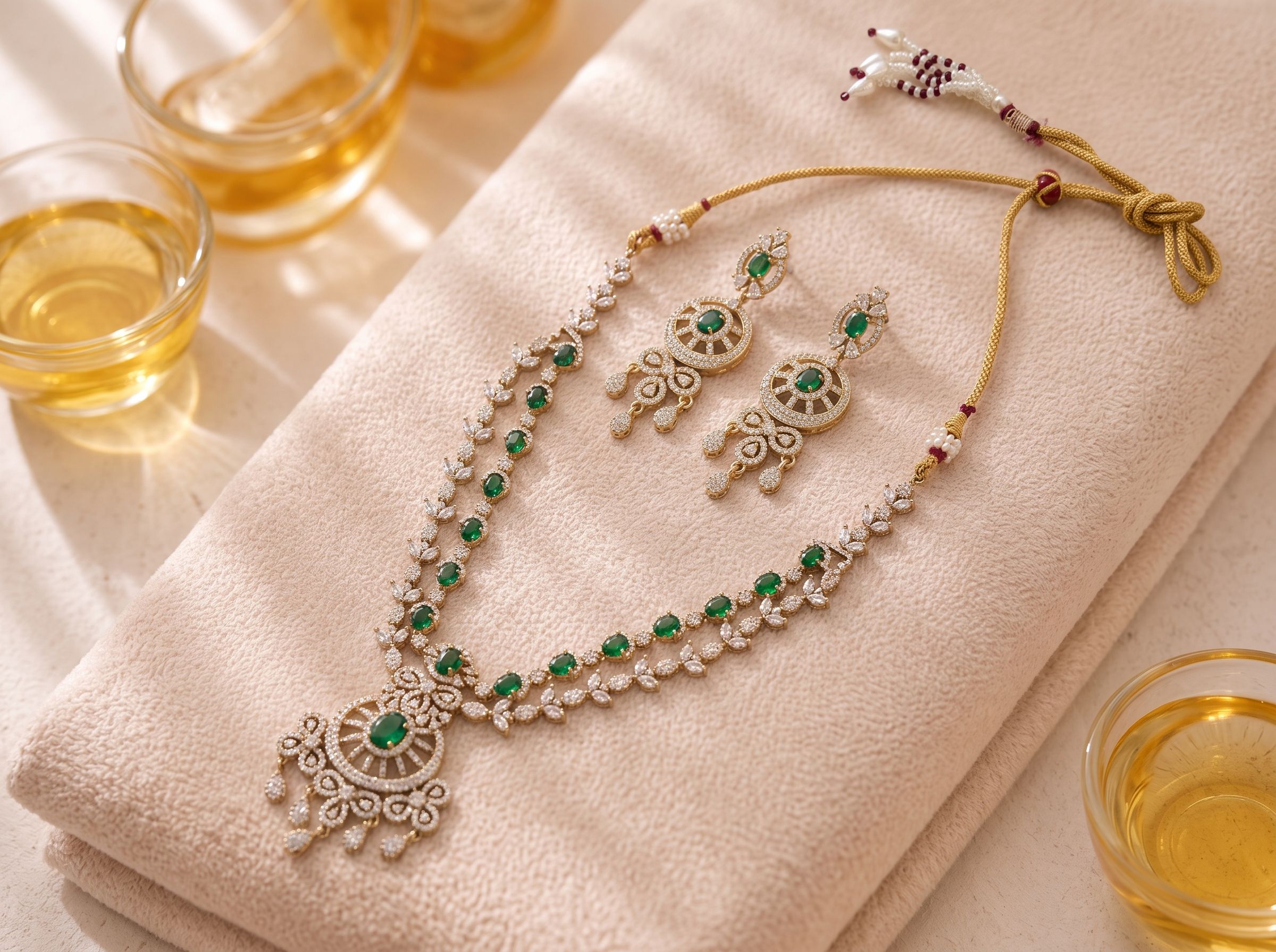 Emerald Green AD Stone Necklace Set