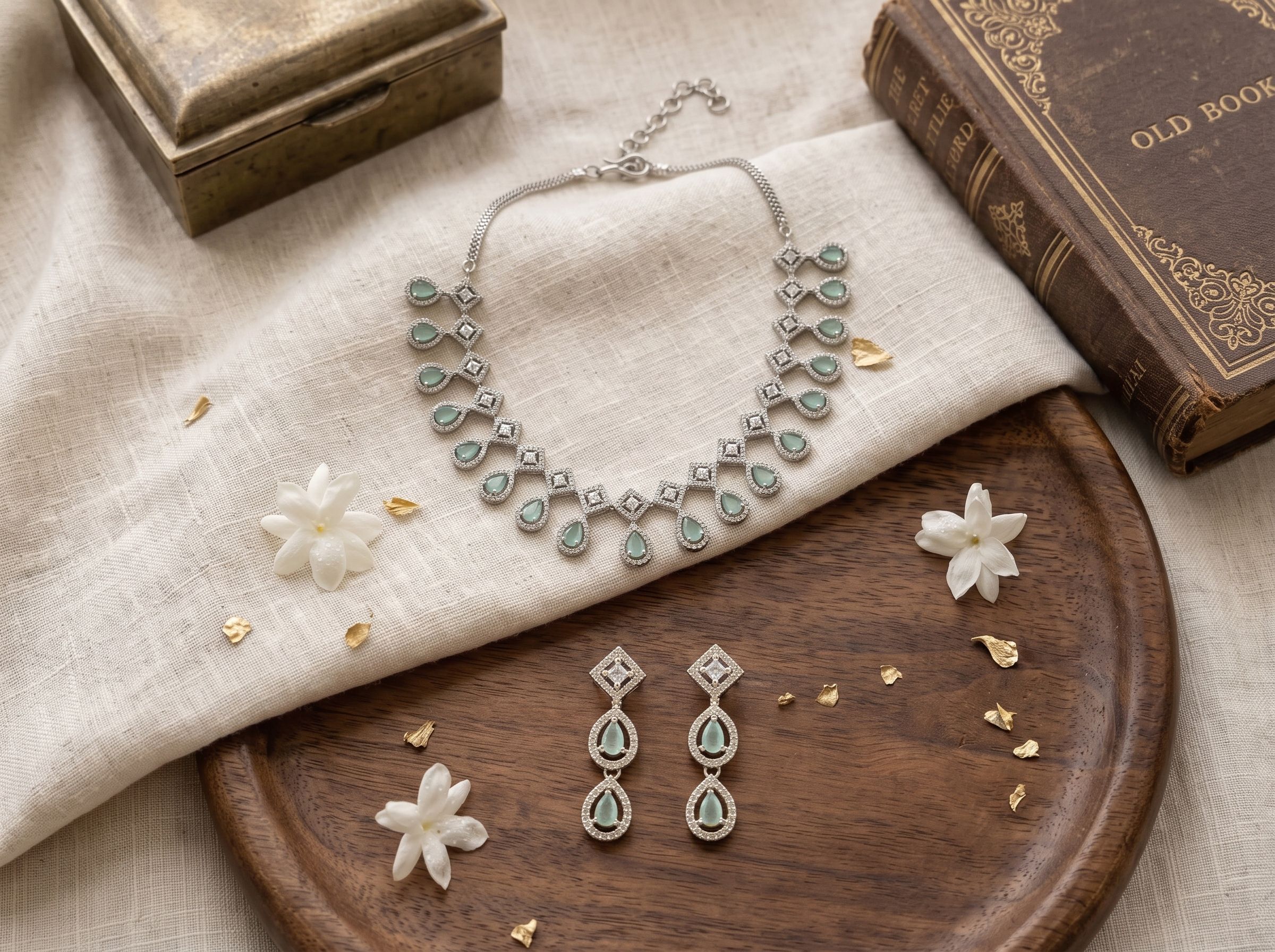 Aqua Blue AD Stone Necklace Set