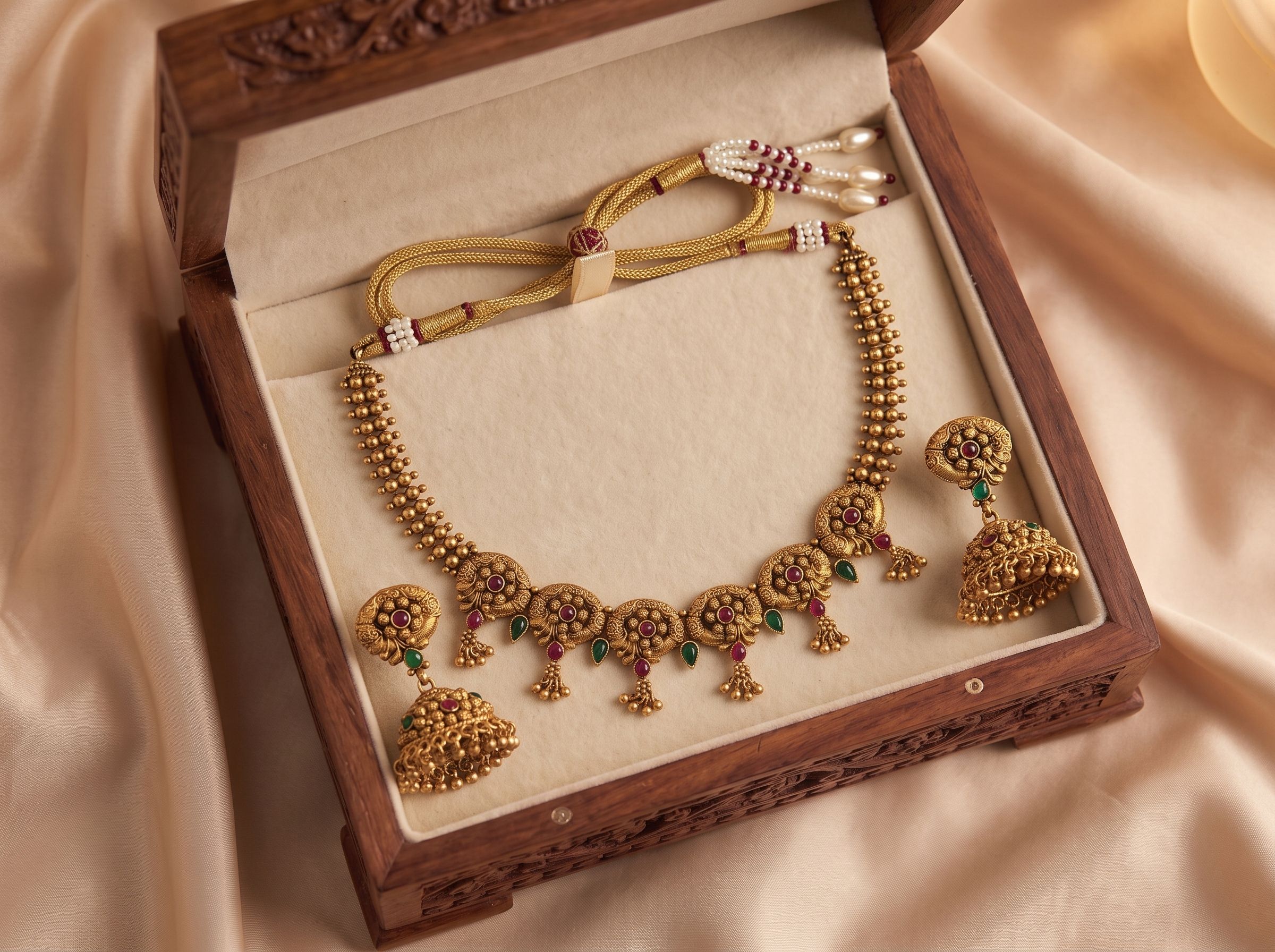 Gold Floral Stone Necklace Set
