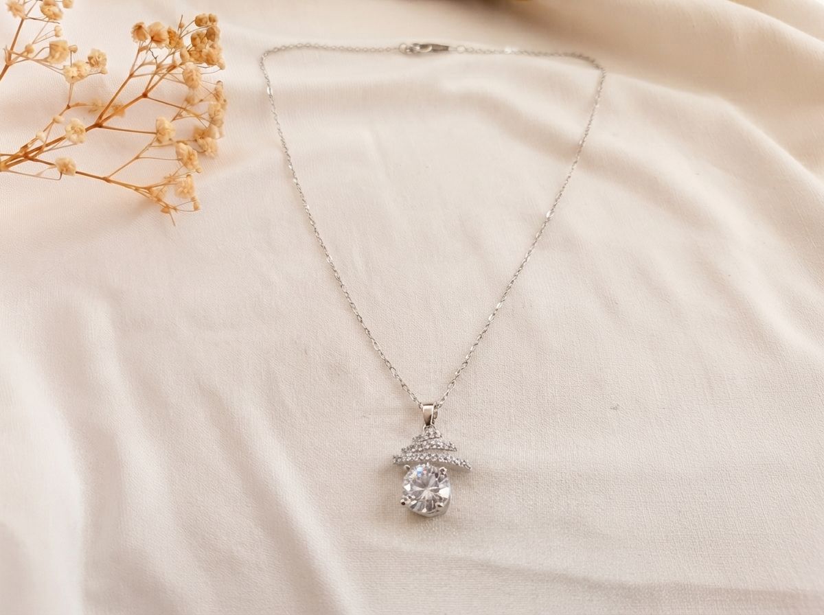 Silver-Tone Crystal Drop Pendent Chain