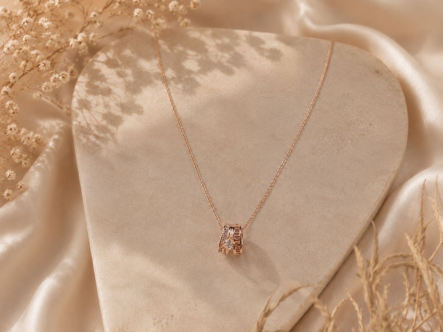 Rose Gold Double Band Stone Pendant Chain