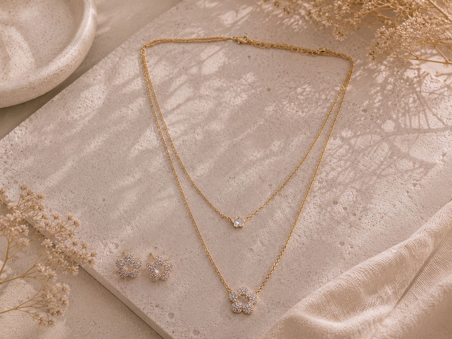 Golden Double Layer Flower Pendant Chain