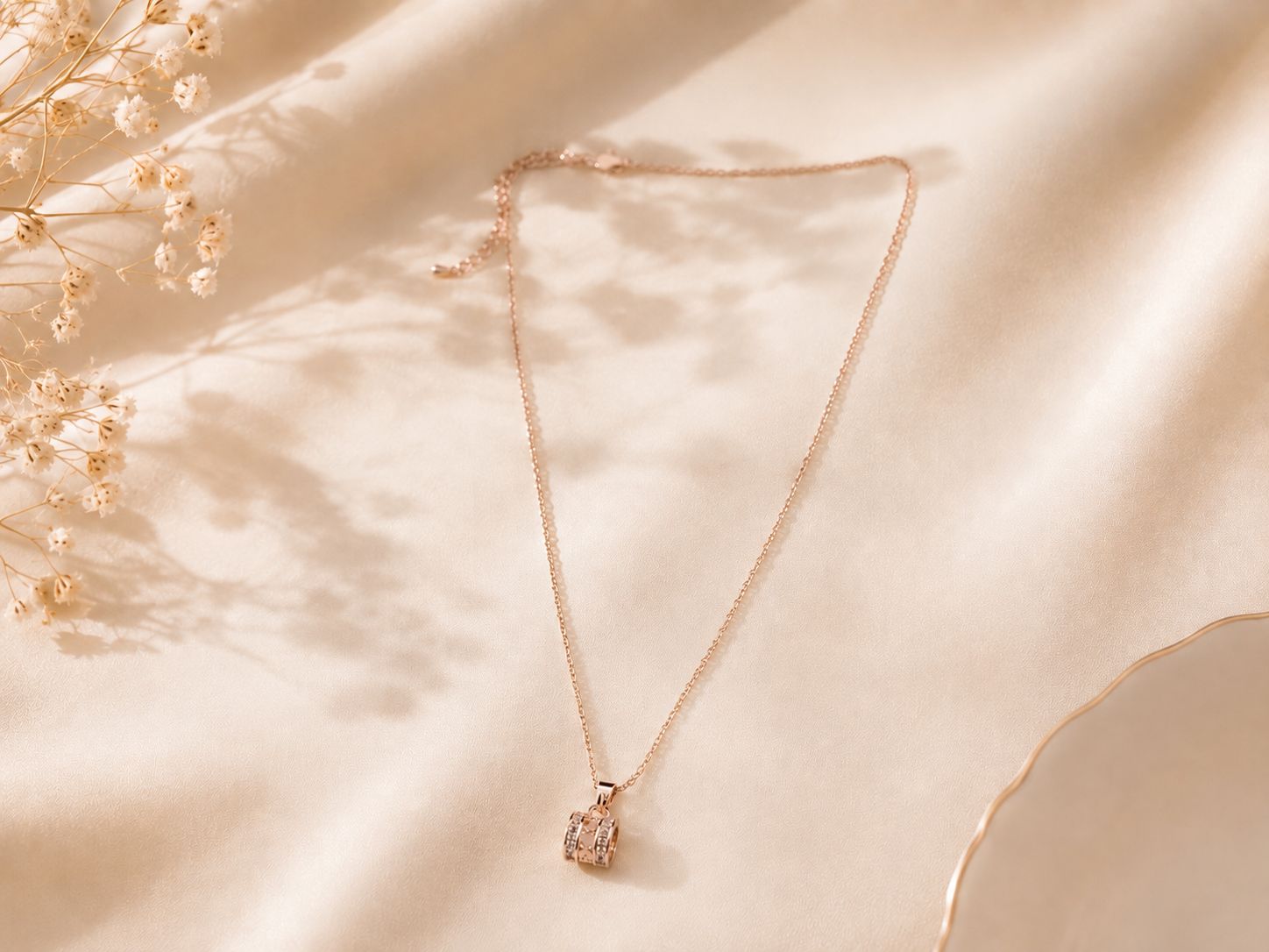Rose Gold Barrel Stone Pendant Chain