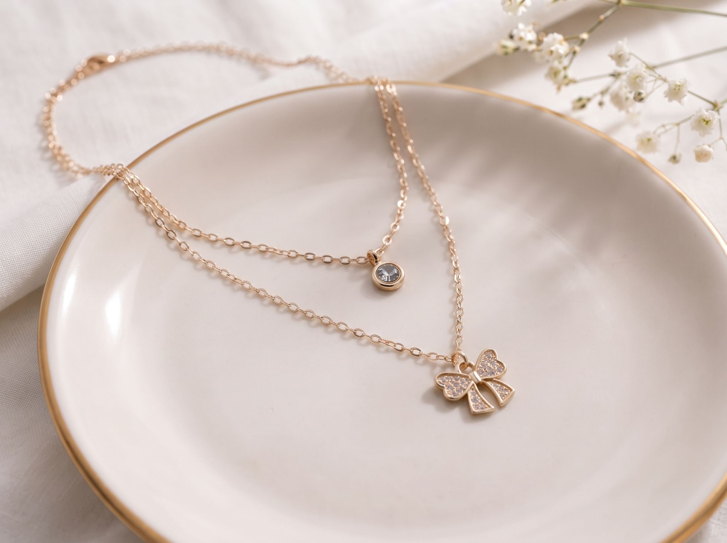 Rose Gold Double Layer Bow Pendant Chain