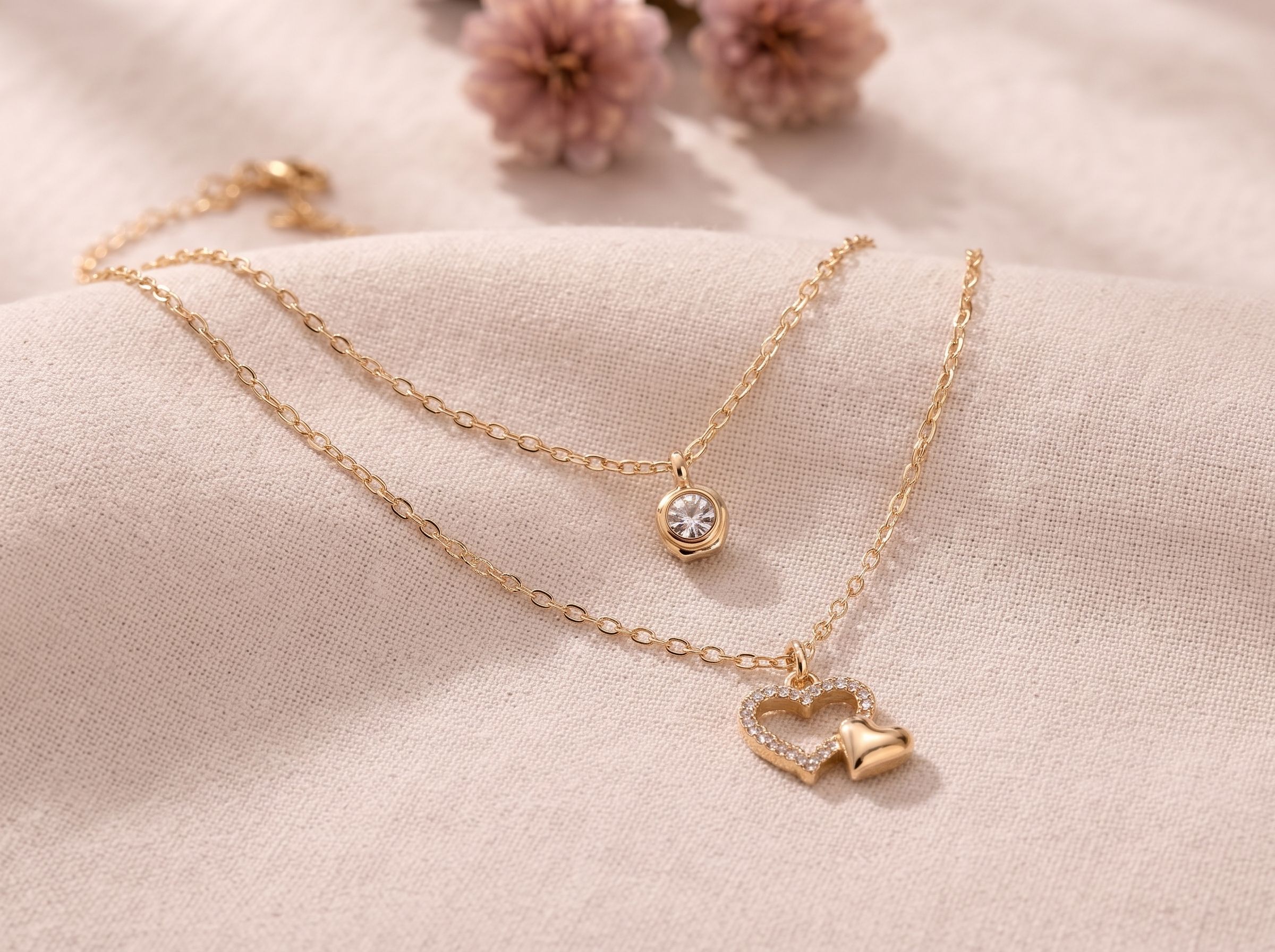 Rose Gold Double Layer Heart Pendant Chain