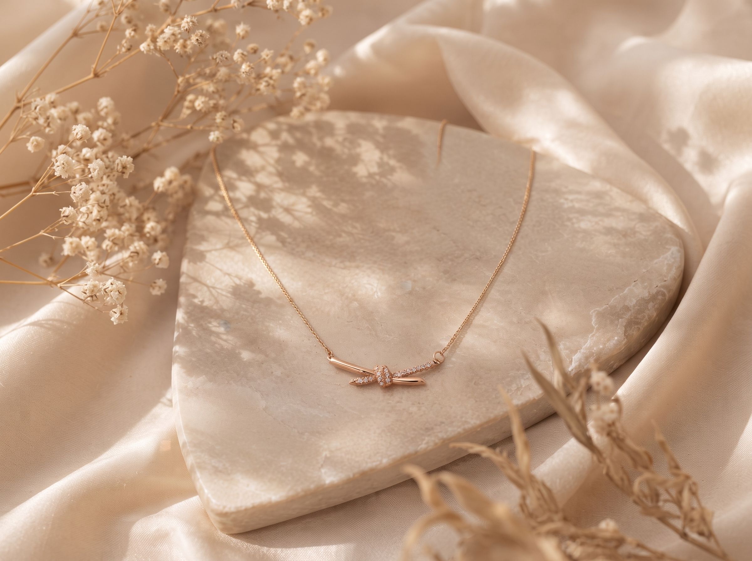 Rose Gold Bow Stone Pendant Chain