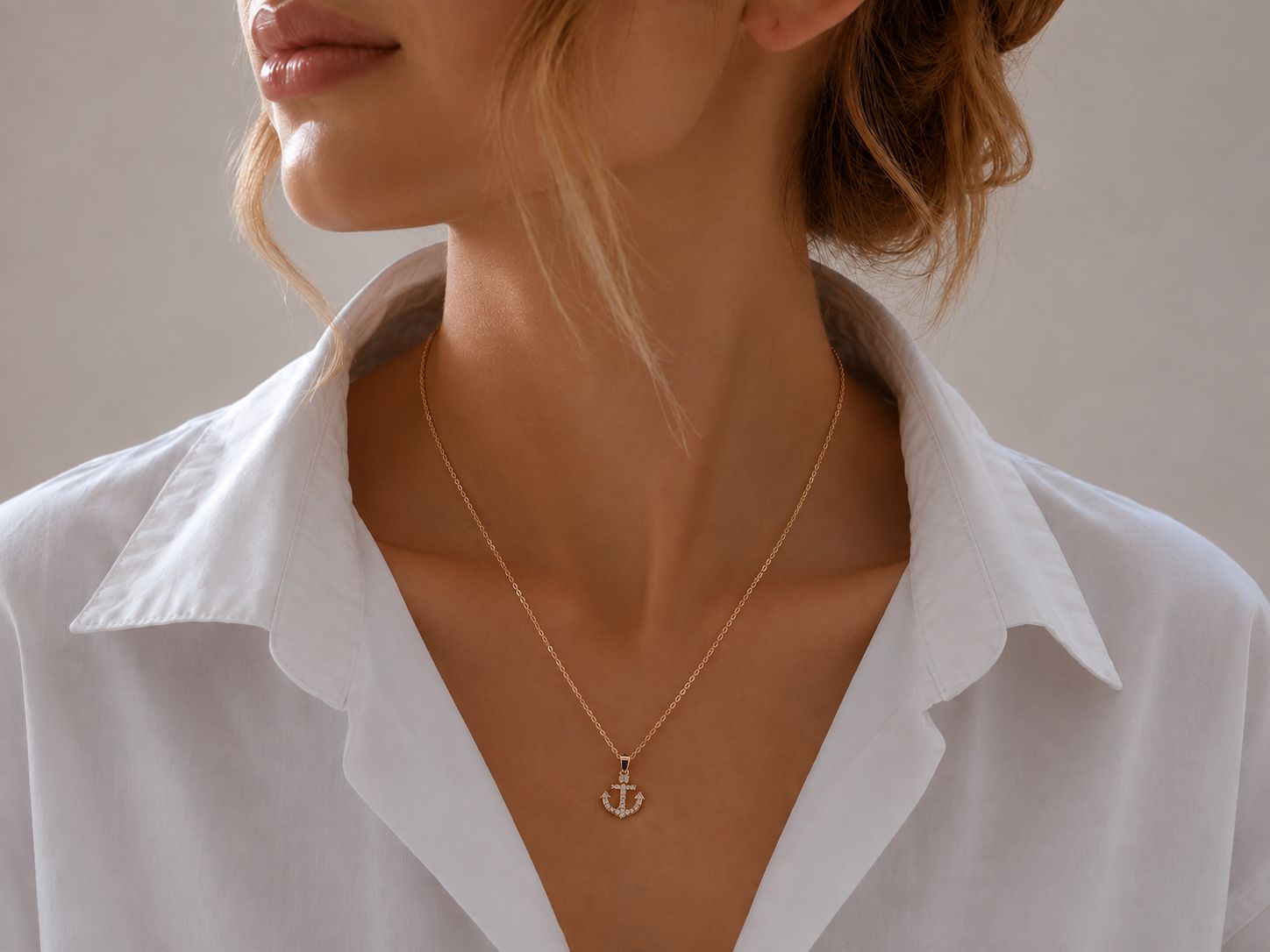 Rose Gold Anchor Stone Pendant Chain