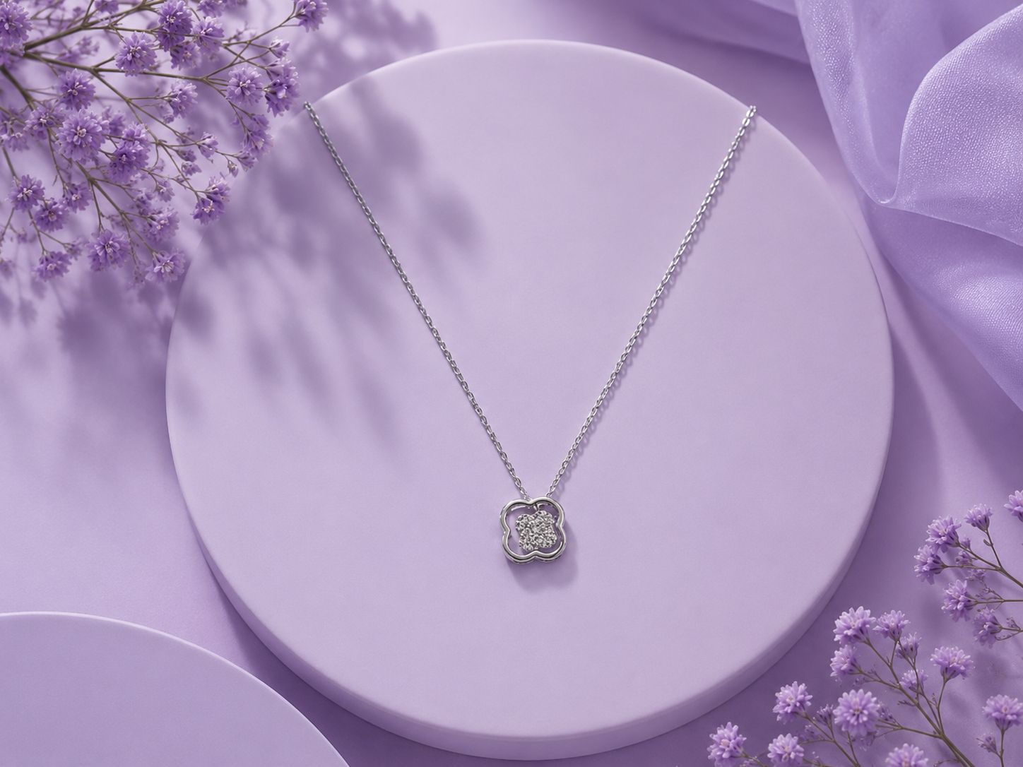 Silver-Tone Clover Stone Pendant Chain