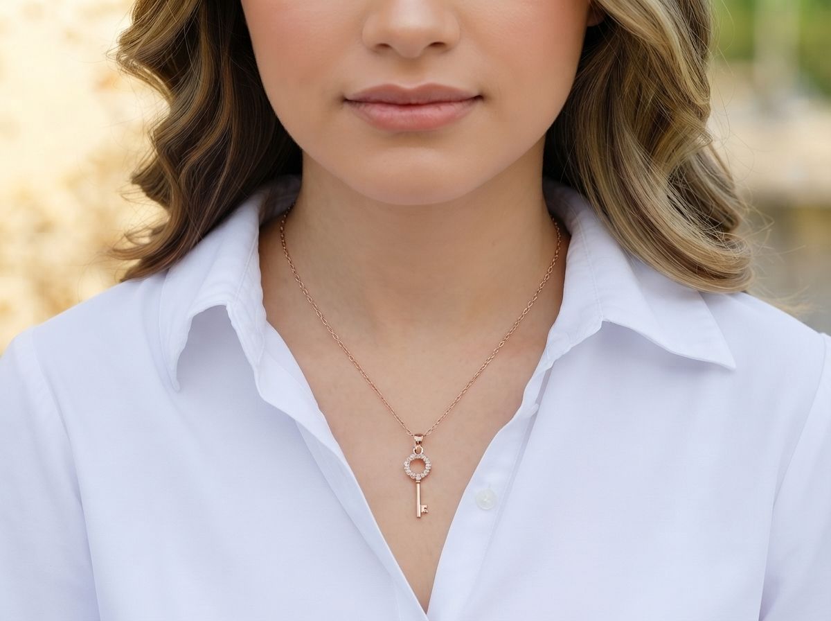 Rose Gold Key Charm Pendant Chain