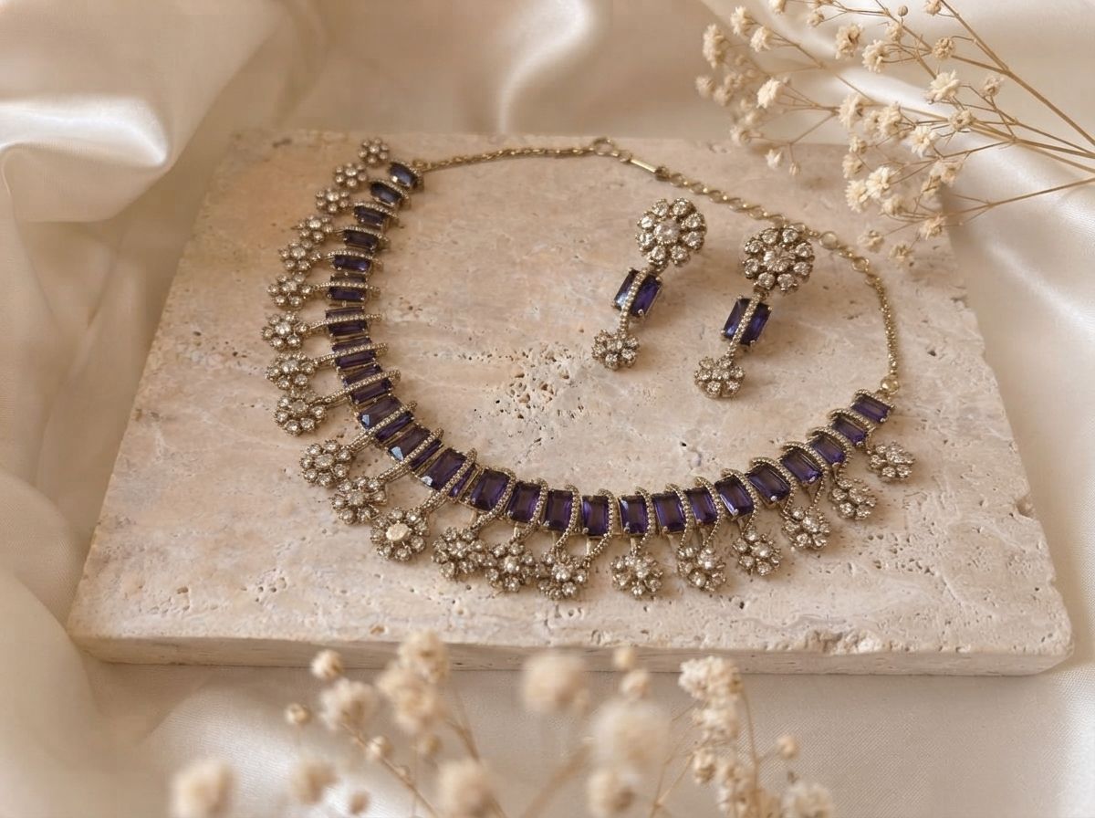 Royal Purple Stone Floral Necklace