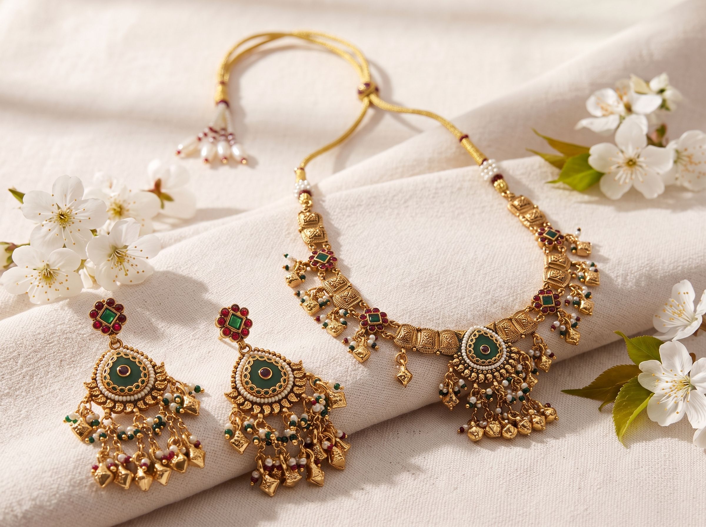 Green Stone Heritage Necklace Set