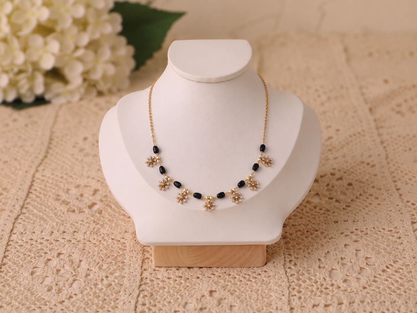 Midnight Bloom Black Beaded Necklace