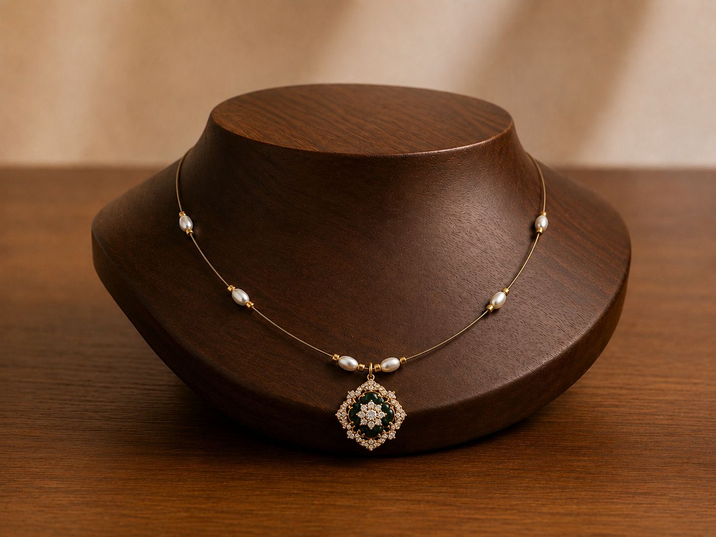 Emerald Floral Pendant Invisible Chain