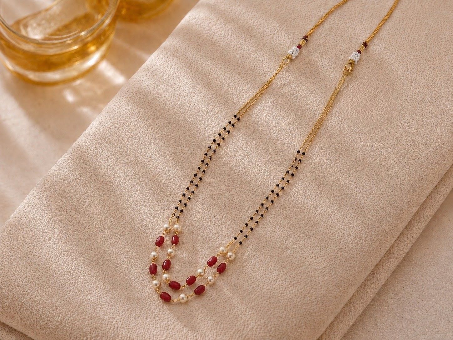 Ruby Pearl Double Layer Black Beaded Necklace